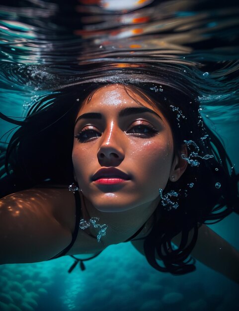 Woman swimming underwater in ocean