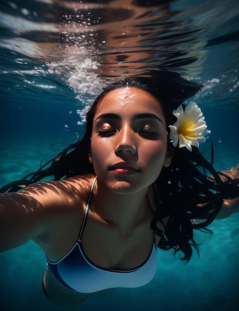 Foto donna che nuota sott'acqua nell'oceano