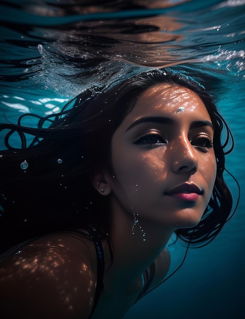 Woman swimming underwater in ocean