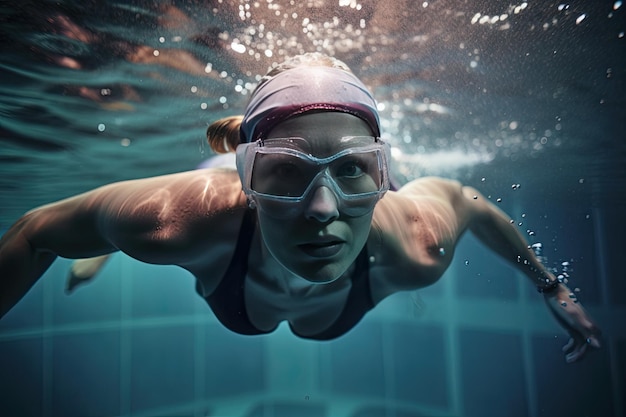 Woman swimming under water