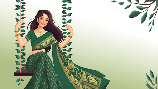 woman swing celebrated by indian on teej hartalika teej