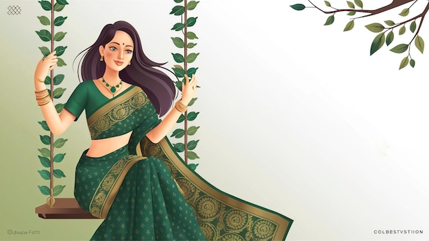 woman swing celebrated by indian on teej hartalika teej