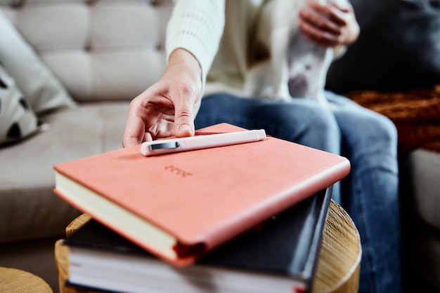 Woman take paper notebook