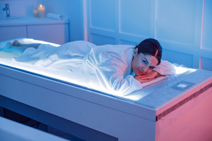 Photo woman takes care about her skin and doing cosmetology and lazer procedures