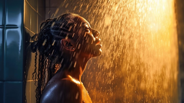 Woman taking a bath under the shower