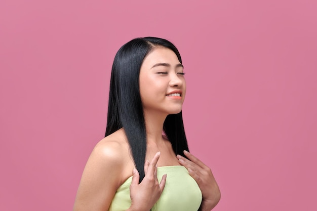 Woman taking care of her hair