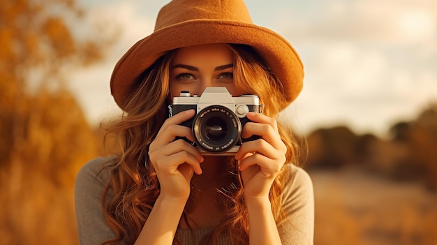 Woman taking a photo by camera