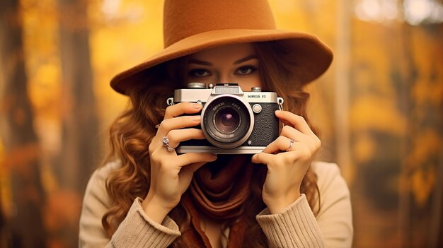 Woman taking a photo by camera