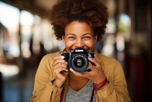 A woman taking a selfie with a camera