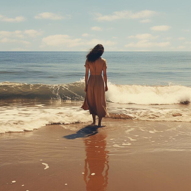 Woman taking a walk on a beach in summer