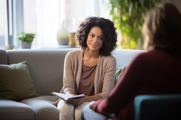 Woman talking to a therapist Psychotherapy and mental health concept