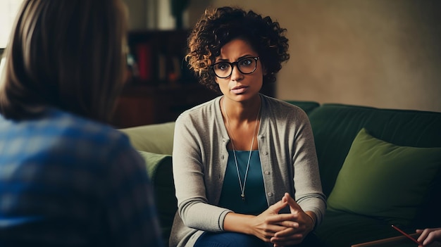 Woman talking to therapist