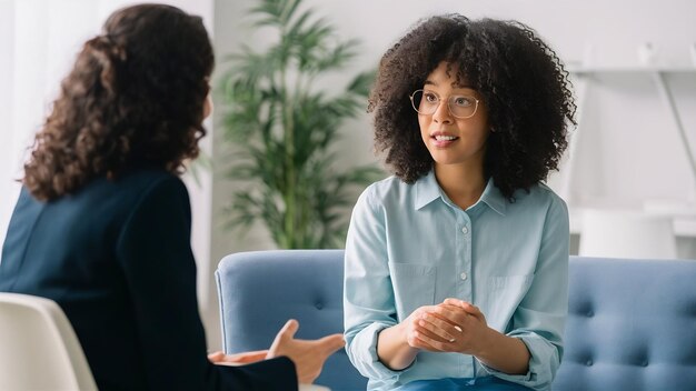 写真 女性がセラピストと話している