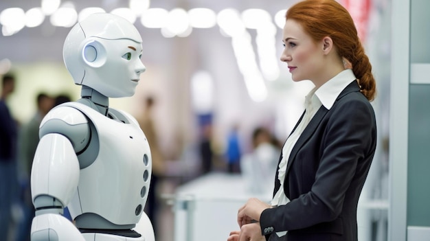 A woman talks to a robot counselor Generative AI