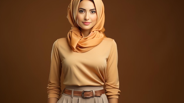 Woman in Tan Top and Scarf