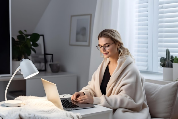 Woman teleworking at home