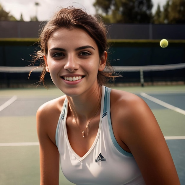 Теннисистка улыбается.