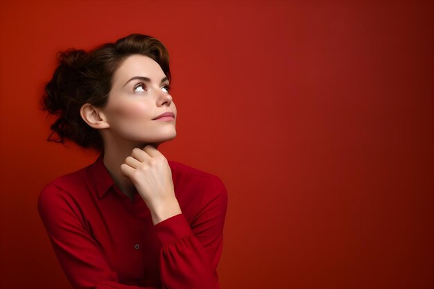 Woman thinking red background