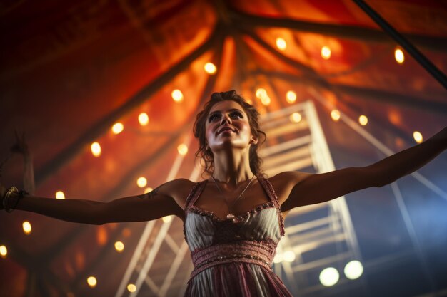 Woman tightrope walker in the circus Entertainment concept