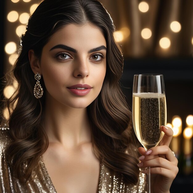 Photo woman toasting success with champagne glass