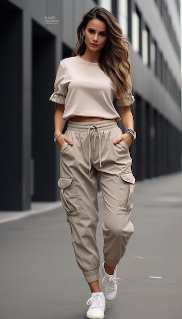 a woman in a top and pants