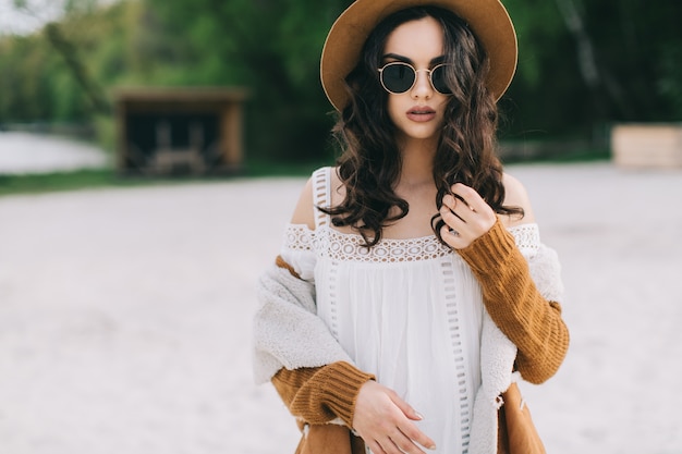 Woman touching hair