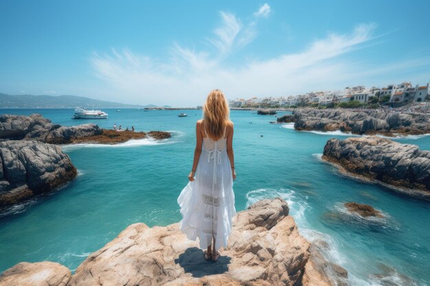 Woman tourist enjoying the sea trip and journey concept Generative AI