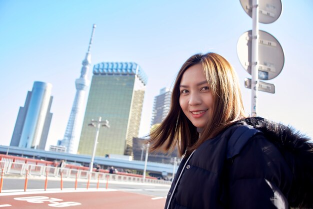 Woman tourist is visiting Enjoy the view Asakusa in Tokyo, Japan,