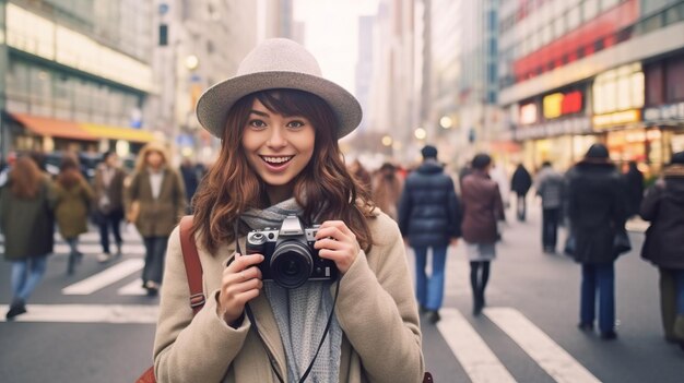 写真 女性観光客が日本東京を訪れています