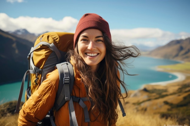 A woman tourist with outdoor background