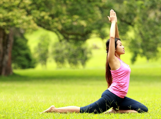 woman training on grass