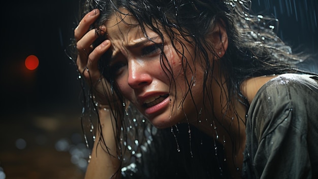 Photo a woman traumatized stressed crying high quality