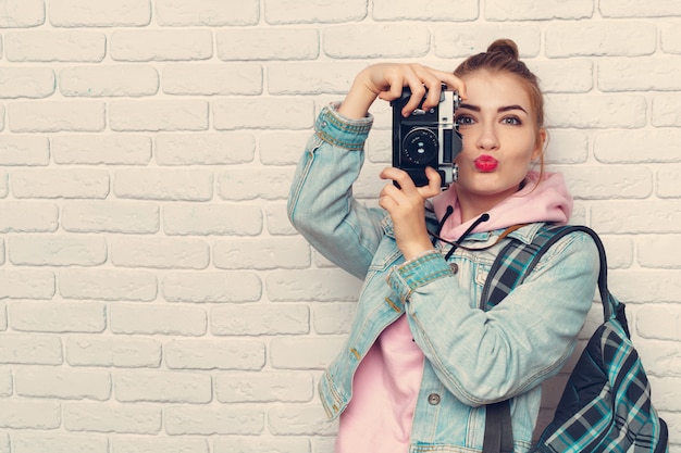 Woman traveler photographer 