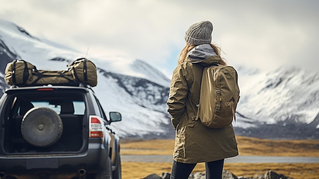 woman traveling exploring enjoying the view of the mountain