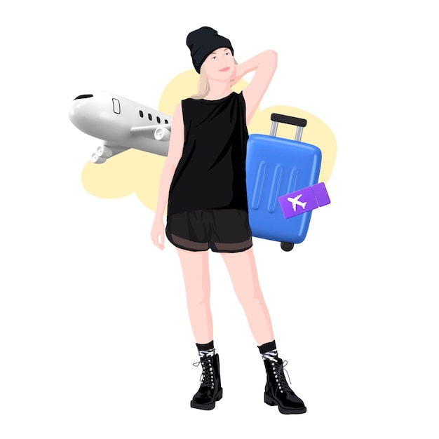 Woman traveling png sticker vector illustration transparent background