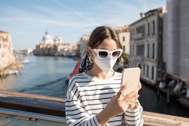 Woman traveling in venice during pandemic