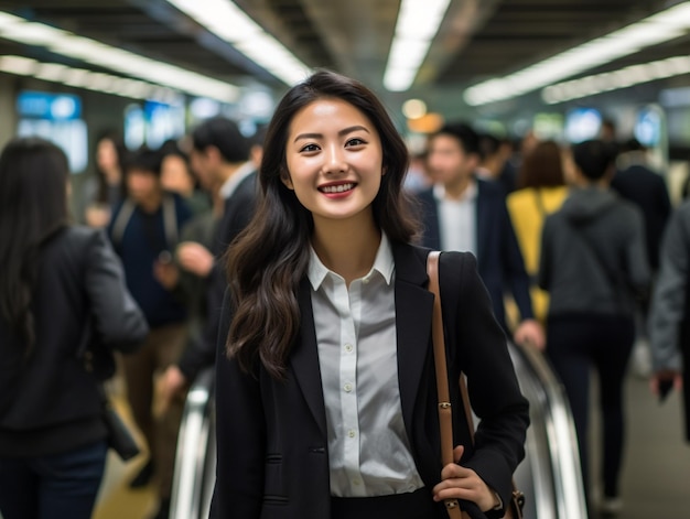 Woman traveling with the subway in the city