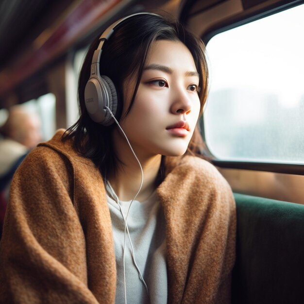 Woman traveling with the subway in the city