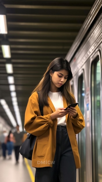 Woman traveling with the subway in the city