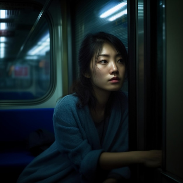 Woman traveling with the subway in the city