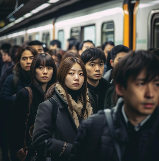 Woman traveling with the subway in the city