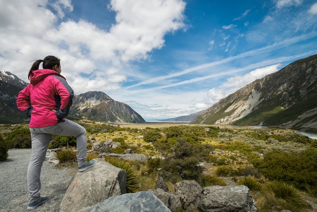 Woman Traveller Traveling in Wilderness Landscape