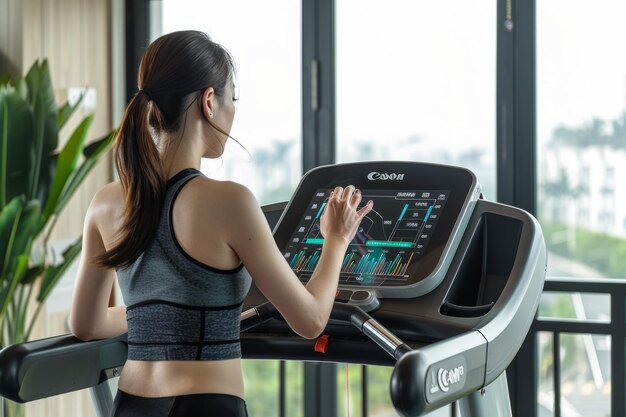 Photo woman on treadmill using a touchscreen display