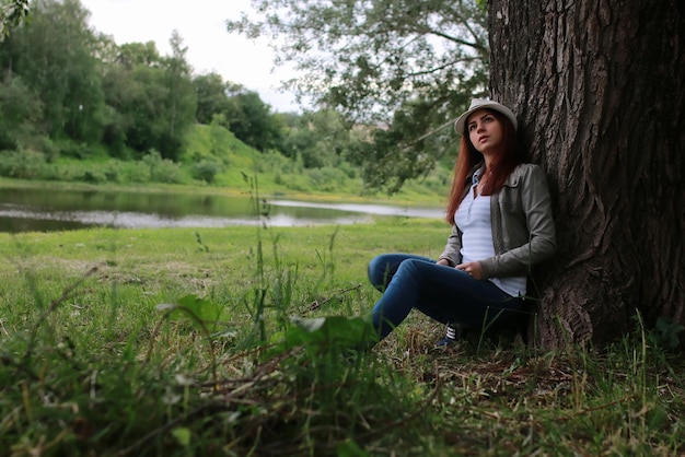 Woman in tree park outdoor