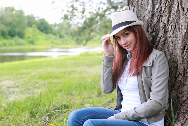 Woman in tree park outdoor