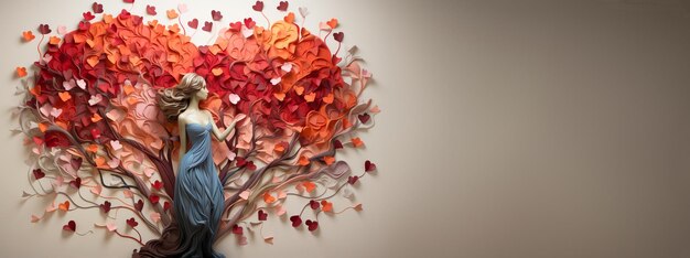 Woman tree with red hearts love and emotion concept valentines day positive mind good hearted person