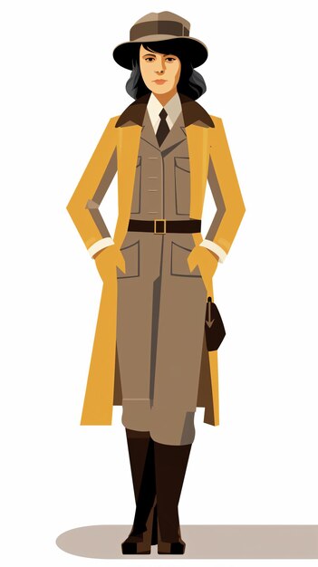 a woman in a trench coat and hat