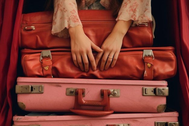 Foto donna viaggio bagaglio viaggio borsa stile di vita vestiti viaggio vacanza pacchetto vacanza concetto valigia viaggio