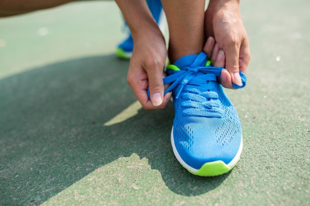 Woman trying the shoelace