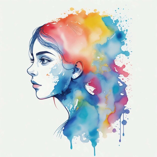 Photo woman tshirt design template water color background